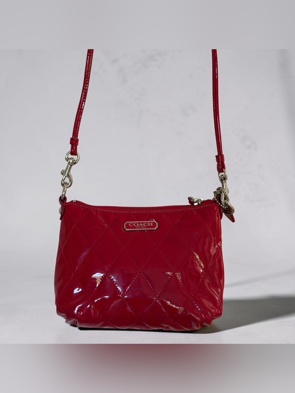 Coach Poppy Red Liquid Gloss Patent Leather Crossbody Bag Y2K - Picture 3 of 14